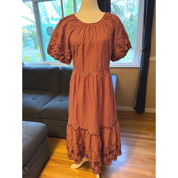 Madewell Embroidered Bubble-Sleeve Midi Dress Size 10‎ - Picture 1 of 7